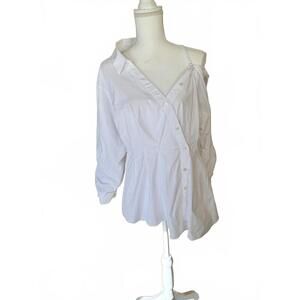 Veronica Beard Off Shoulder White Button-Down Blouse Size 14
